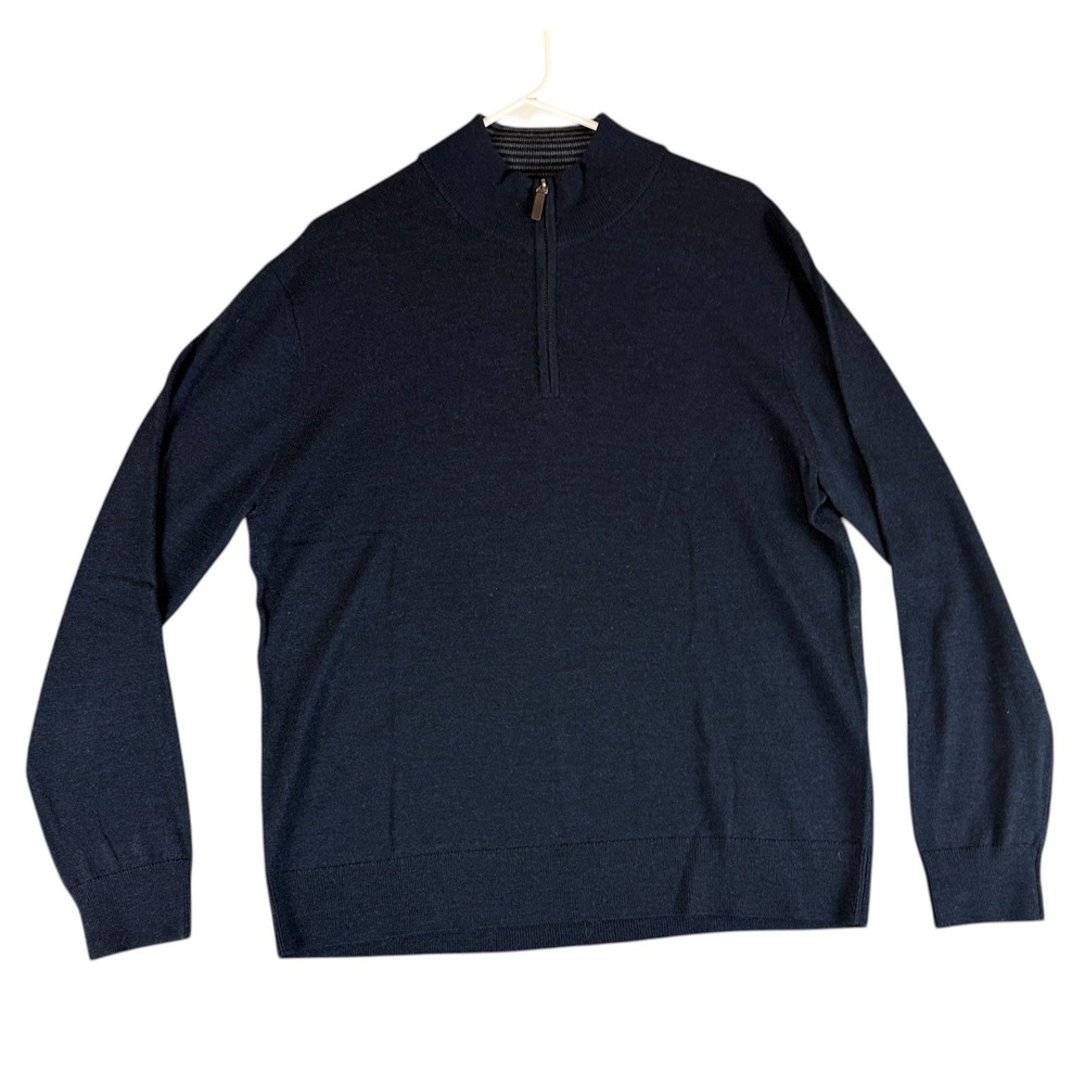 UNTUCKit Sweater Mens L Belguardo Navy Blue Merino Wool 1/4 Zip Work Capsule